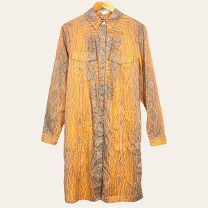 Derick Rio Abstract Striped Button Up Long Sleeve Lightweight Shirt Dress Orange